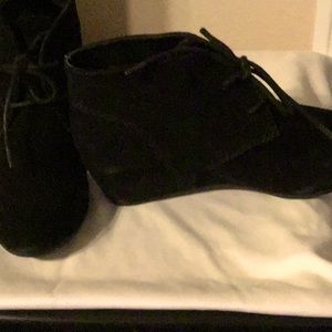 black suede low rise boots